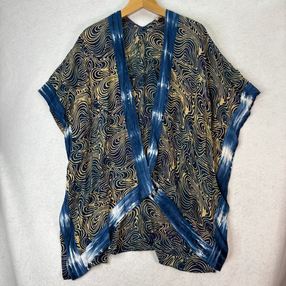 Soft Surroundings Blue Swirl Print Kimono Wrap‎ Womens PS/PM Boho Coastal Resort